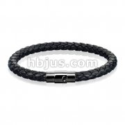 Black Bolo Braided Cord with Black IP Magnetic Stainless Steel Clasp Leather Bracelet