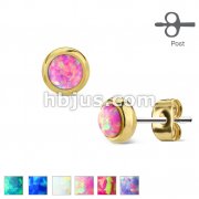 Pair of Opal Bezel Set Gold IP Over316L Surgical Steel Stud Earrings