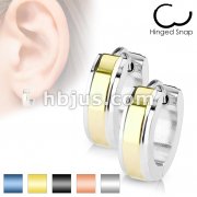 Pair of 316L Stainless Steel Hinged Hoop Earring with Gold Plate Center Layer