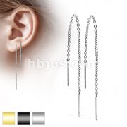 Pair of Chained Free Falling Two Bars Stainless Steel Earring