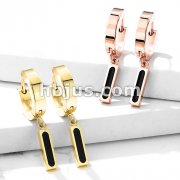Pair of 316L Stainless Steel Hinged Hoop Earring and Rectangular Bar with Black IP Center Dangle