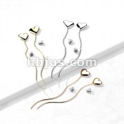 Pair of 316L Surgical Steel Heart Threader Earrings  with Wave Dangle