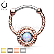 Roped Circle with Single Opal Ion Plated 316L Surgical Steel Septum Clicker