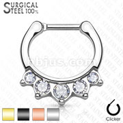 Five Crystals Hanging Set 100% Surgical Steel Septum Clickers.