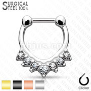 All Surgical Steel Septum Clicker with 7 Stone Set Chevron Design