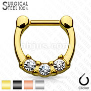 All Surgical Steel Septum Clicker with Three Prong Set Gems