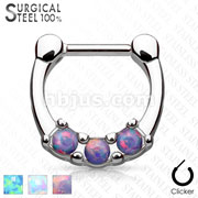 All Surgical Steel Septum Clickers with Three Opal Prong Set