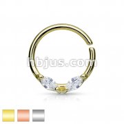 316L Surgical Steel Bendable Septum/Cartilage Hoop Ring with Prong Set Marquise CZs