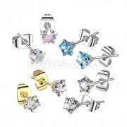 Pair of 316L Surgical Stainless Steel Stud Earrings With Prong Set Star CZ