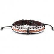Brown Central Rope Braided Leather Bracelet with Drawstrings
