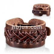 Brown Leather Bracelet with Double Weaved X Braids