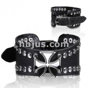 Black Leather Bracelet with Celtic Cross and Multi Dome Studs