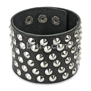 Black Leather Extra Wide Bracelet with 60 Small Steel Cone Studs