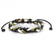Dark Brown with Multi Colored Braided Leather Bracelet with Drawstrings