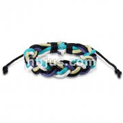 Blue Toned Multi Double Braided Leather Bracelet with Drawstrings