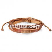 Brown Shaded Multi Strings of Leather Bracelet with Drawstrings
