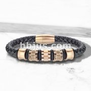 High Quality Black Micro Fiber Bolo Leather Cord and Rose Gold PVD  Stainless Steel Charm Bracelets