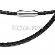 Black Leather Multi Weaved Necklace with Saddle Magnetic Closure