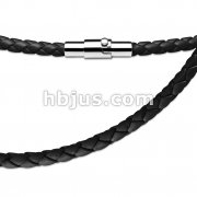 Black Leather Multi Weaved Necklace with Lockable Magnetic Closure