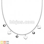 Hearts and Sphere Balls Stainless Steel Dangles Chain Necklace
