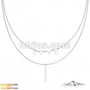 Rectangular Bar and LOVE Charm on Double Layered Stainless Steel Chain Necklace