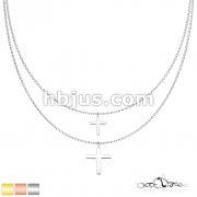 Graduated Cross Pendants on Double Layered Stainless Steel Chain Necklace