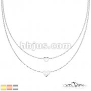 Graduated Heart Pendants on Double Layered Stainless Steel Chain Necklace