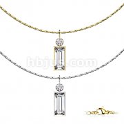 Baguette CZ Pendant With Bezel Set CZ Top Stainless Steel Chain Necklace 