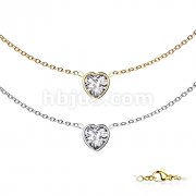 Heart Bezel Set CZ Pendant With Stainless Steel Chain Necklace