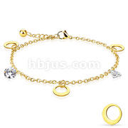 CZ and Round Moon Dangling Charm Chain Gold IP Stainless Steel Anklet Bracelet