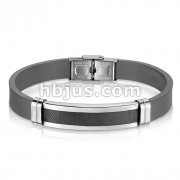 Grooved Black IP Center Steel Plate with Silicon Rubber Strap Bracelet