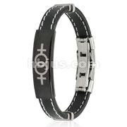Stainless Steel Double Female Symbol ID Plate Stitch Accent Rubber Bracelet