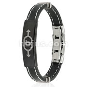Stainless Steel Double Male Symbol ID Plate Stitch Accent Rubber Bracelet