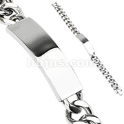 Round Linked Chains & Engraving ID Plate 316L Stainless Steel Bracelet  