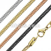 Stainless Steel Square Wheat Chain Necklace with Lobster Clasp