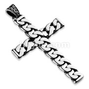 Curb Chain Cross Stainless Steel Pendant With Tribal Pattern Clasp