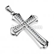 Layered Cross with Multi-CZ 316L Stainless Steel Pendant