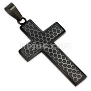 Black IP Honey Comb Cross Stainless Steel Pendant