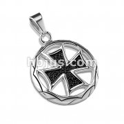 Iron Cross Encased by Circle Stainless Steel Pendant