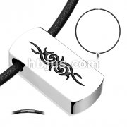 Tribal Saber Beveled Black IP 316L Stainless Steel Tag Pendant with Black Leatherette Necklace