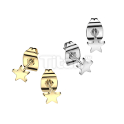 Pair of Implant Grade Titanium Earring Stud With Flat Star Shaped Top