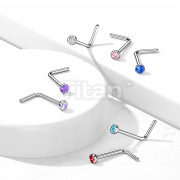Implant Grade Titanium L Bend Nose Stud With Micro Press Fit Jewel