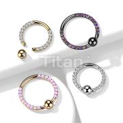 Implant Grade Titanium Captive Bead Ring With Forward Facing Pave CZs on Each Side