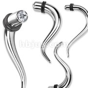 Single CZ Paved Double Curve Hanging 316L Surgical Steel Taper