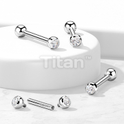 Implant Grade Titanium Cartilage Barbell With Internally Threaded CZ Bezel Set Balls on Both Sides 