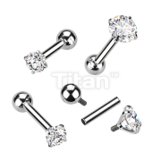 Implant Grade Titanium Cartilage Barbell With Internally Threaded Prong Set CZ