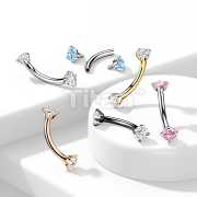 Implant Grade Titanium Curved Barbells With Internally Threaded Prong Set CZ Ends 