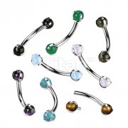 Implant Grade Titanium Internally Threaded Curved Barbell With Claw Set Natural Stone Ends