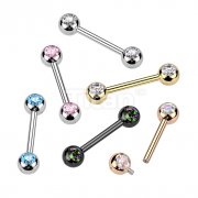 Implant Grade Titanium Internally Threaded Nipple Barbell With Pressed Fit CZ Set Ball Ends