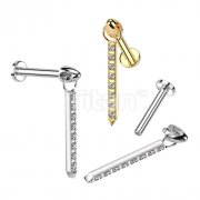Implant Grade Titanium Internally Threaded Labret With CZ Pave Bar Dangle Top